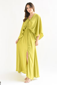 Fashion Styled Vestido largo manga vampiro Verde Lime