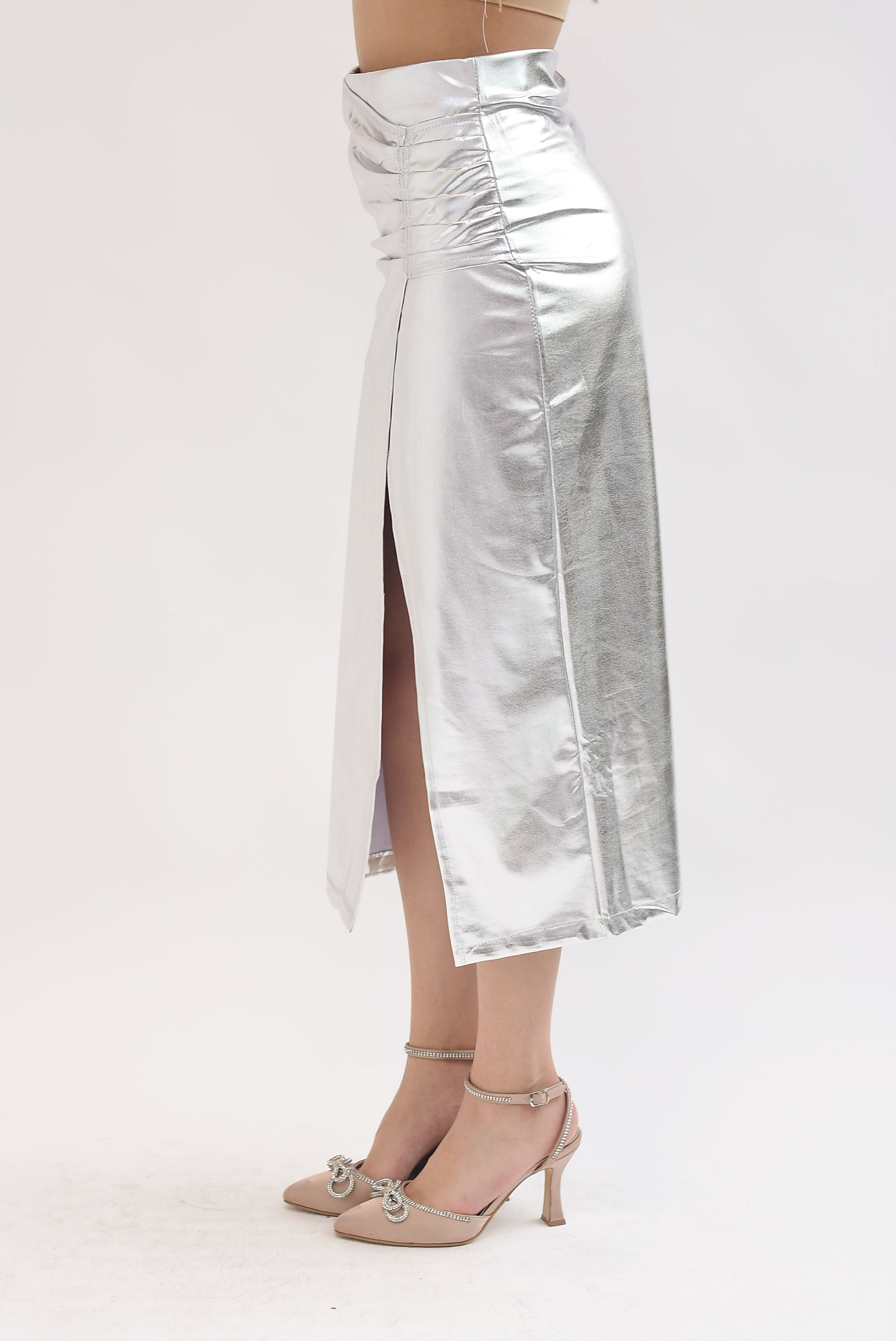 Falda drapeada metálica Plata