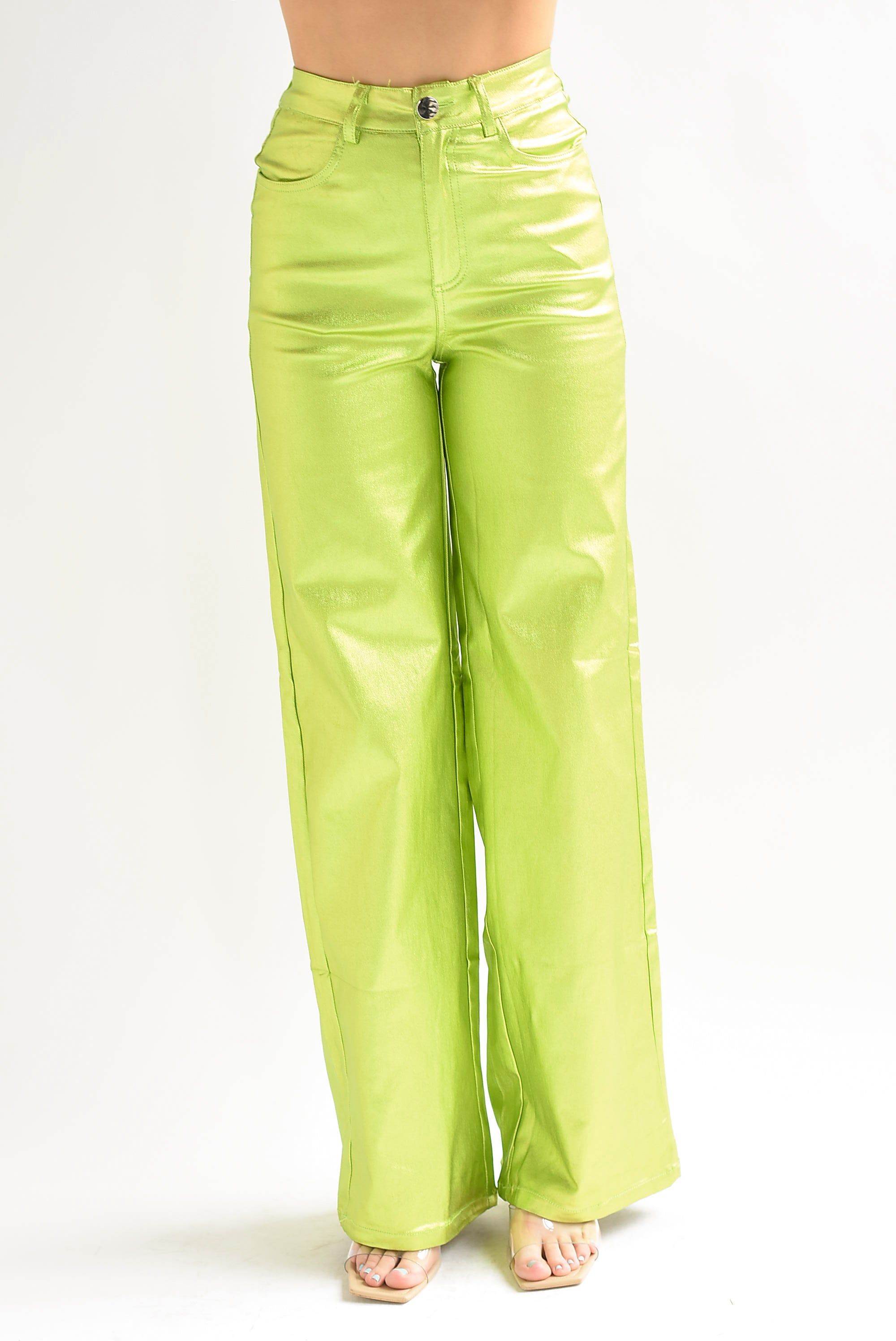 Pantalón metálico wide-leg Lime
