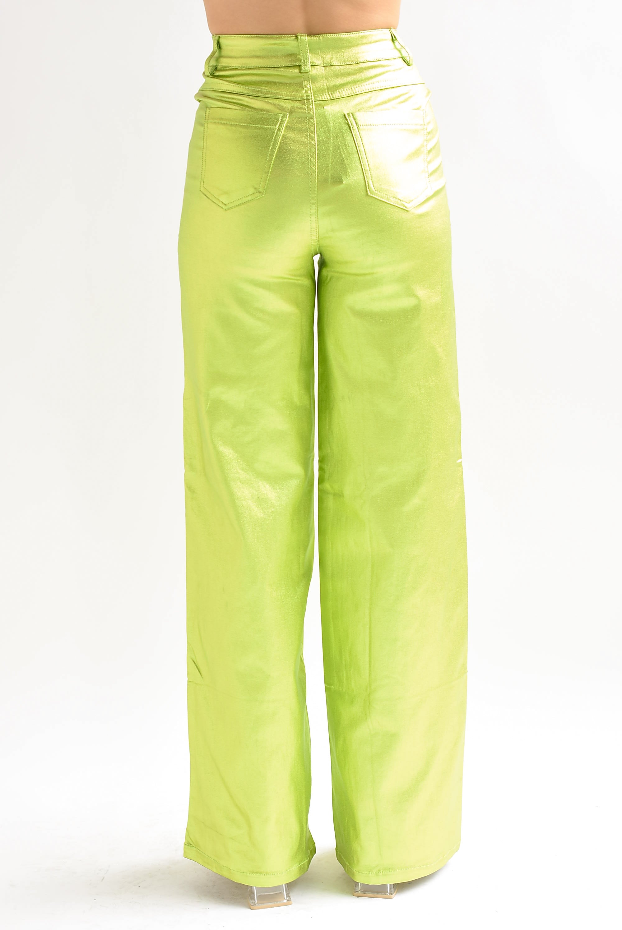 Pantalón metálico wide-leg Lime