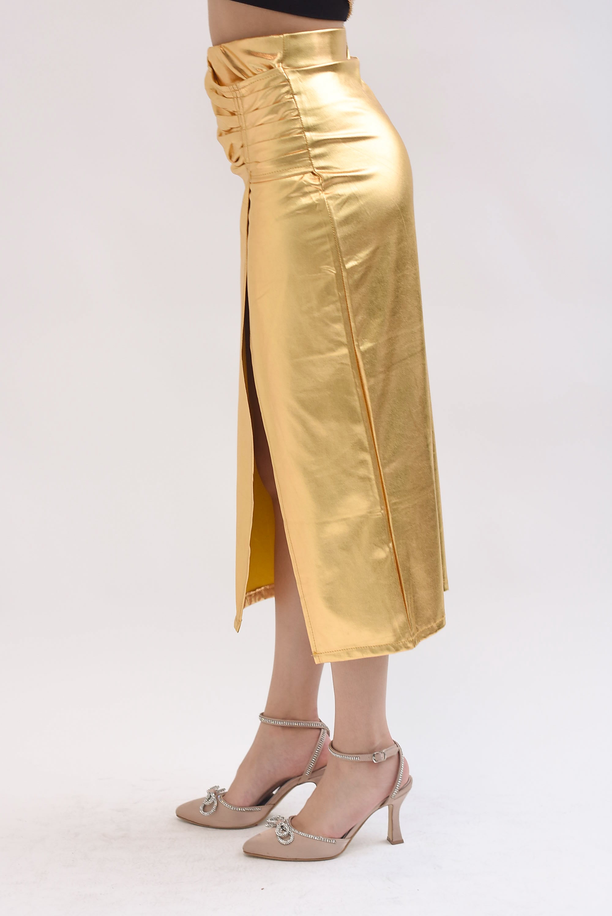Falda drapeada metálica Dorada