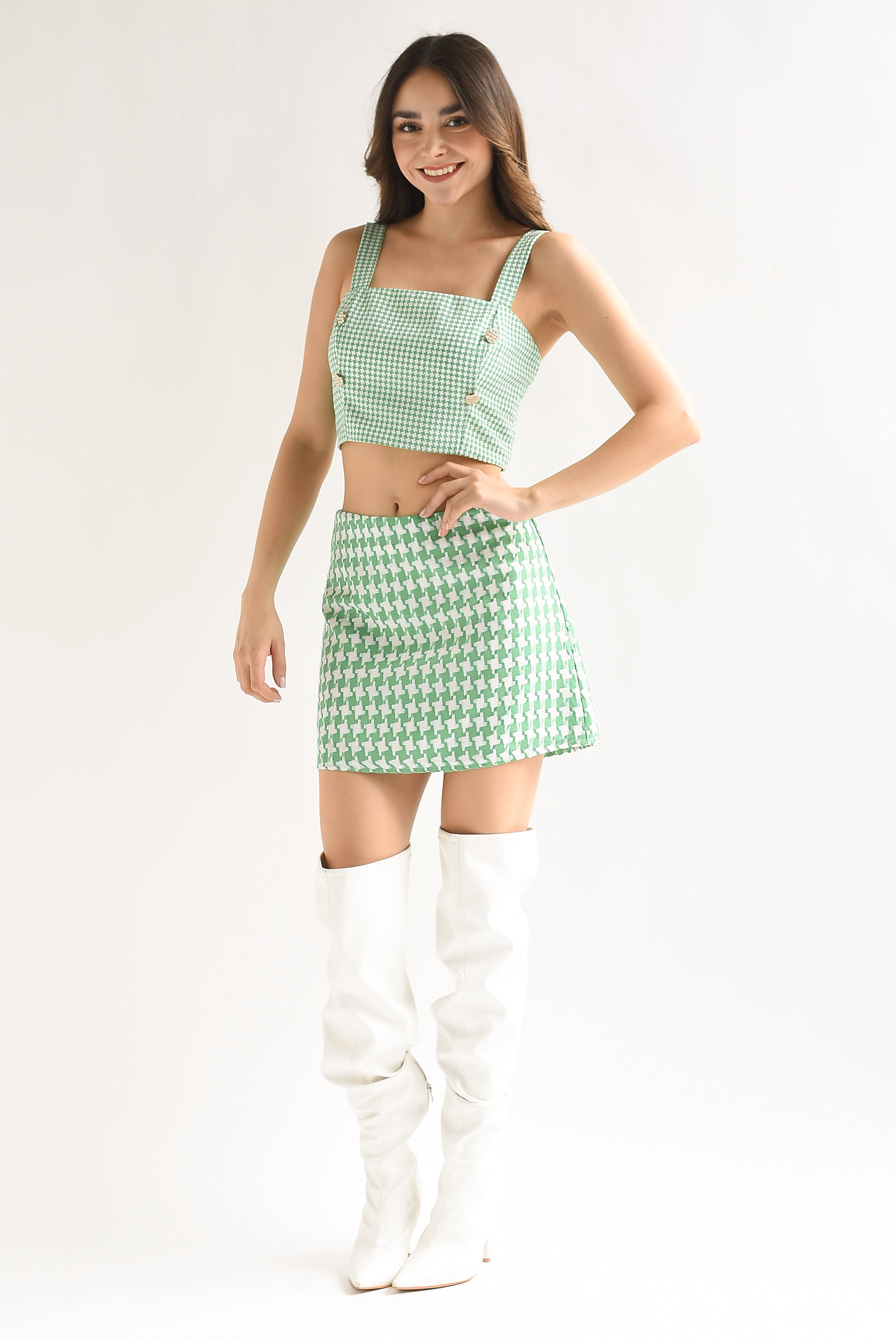 Set Falda y Top houndstooth Verde