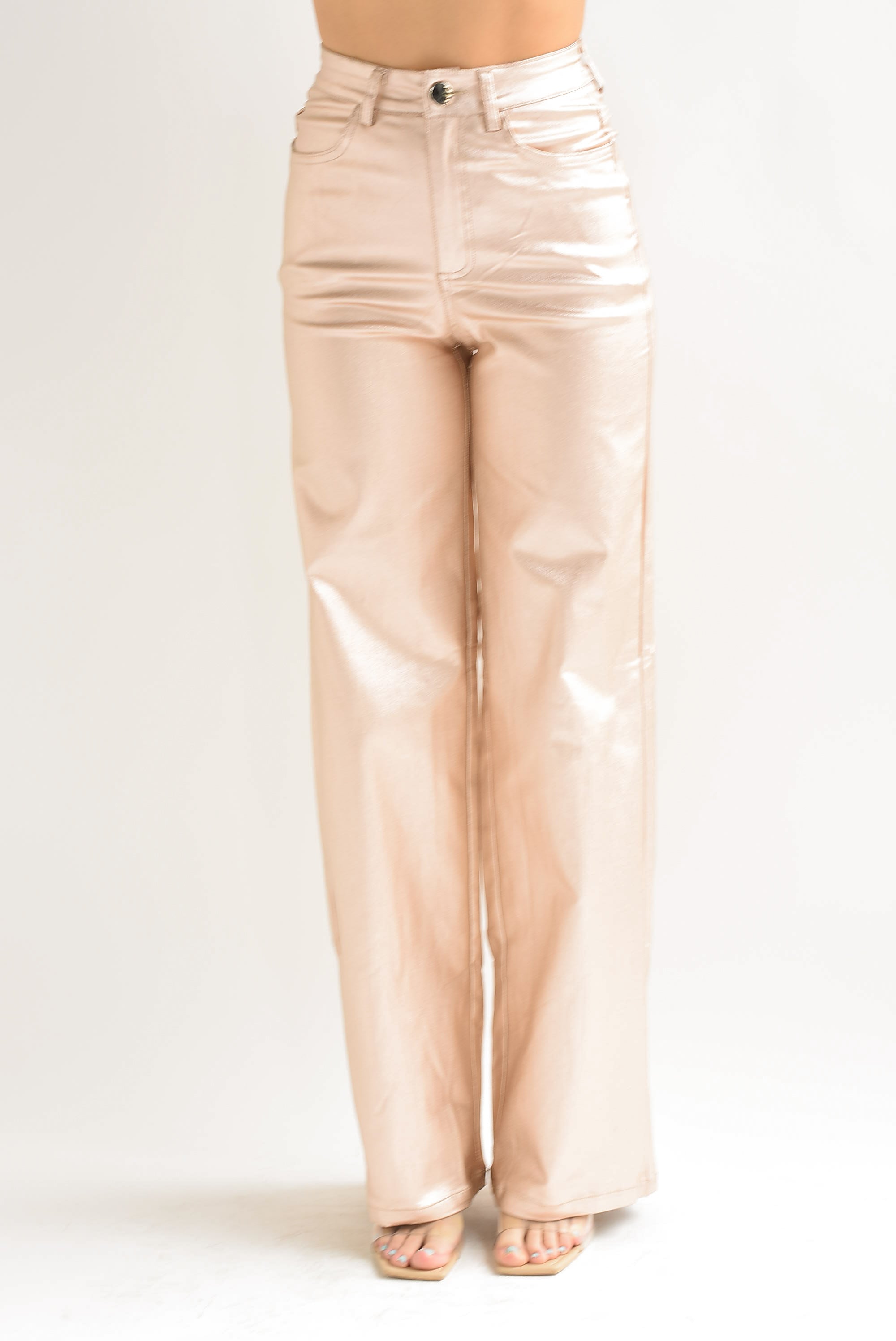 Pantalón metálico wide-leg Champagne