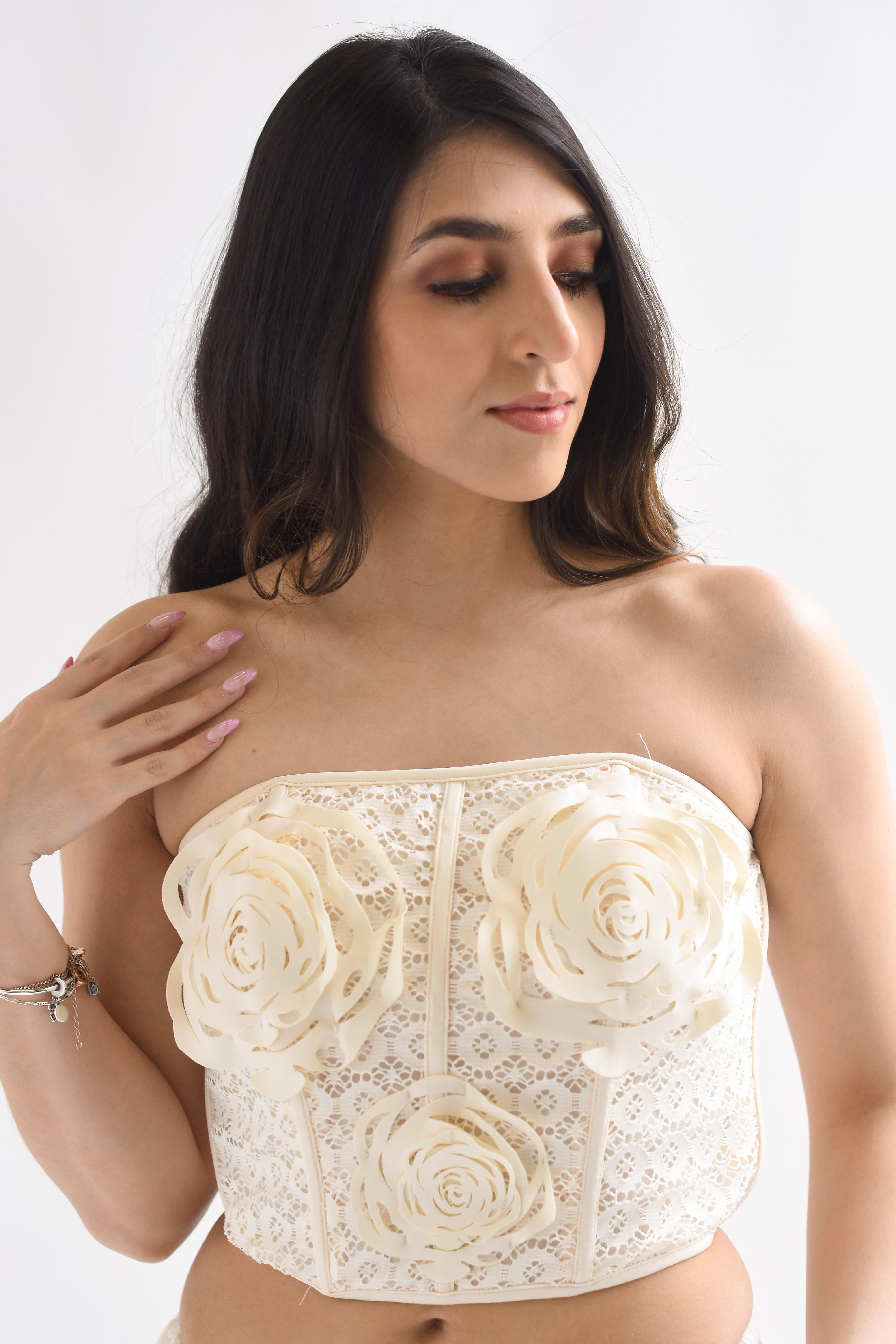 Corset encaje flores laser cut Ivory