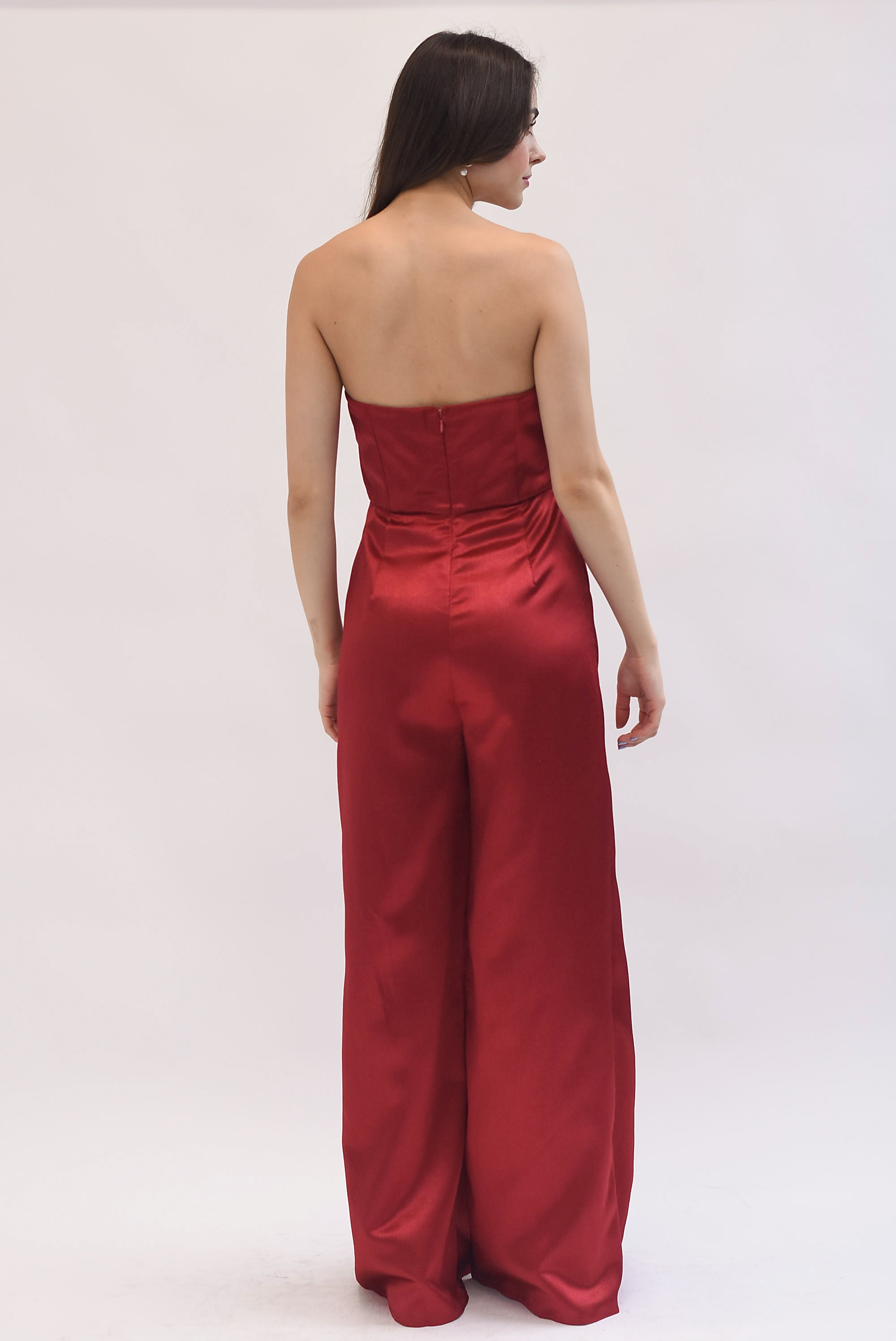 Jumpsuit strapless satín Rojo Cereza