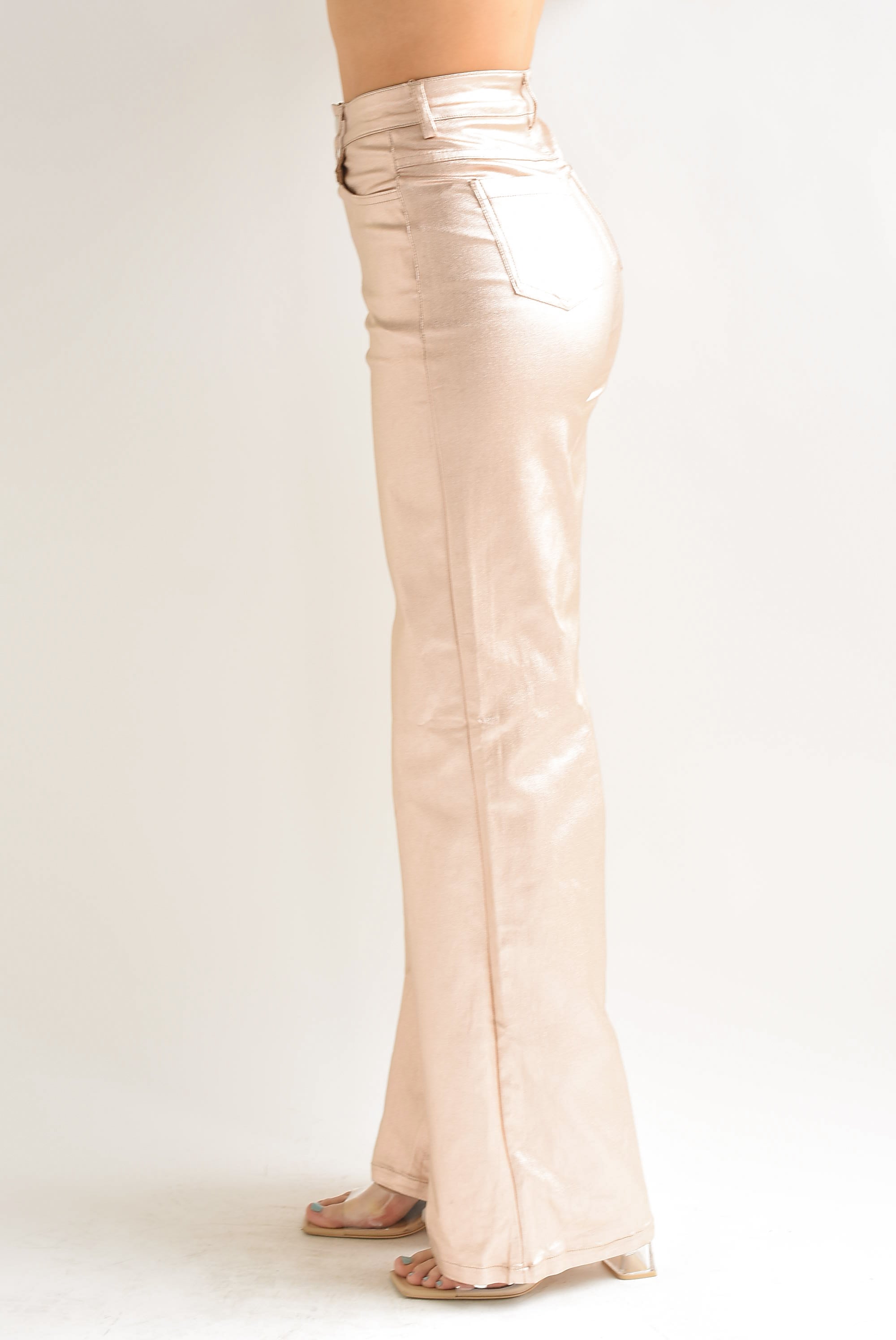 Pantalón metálico wide-leg Champagne