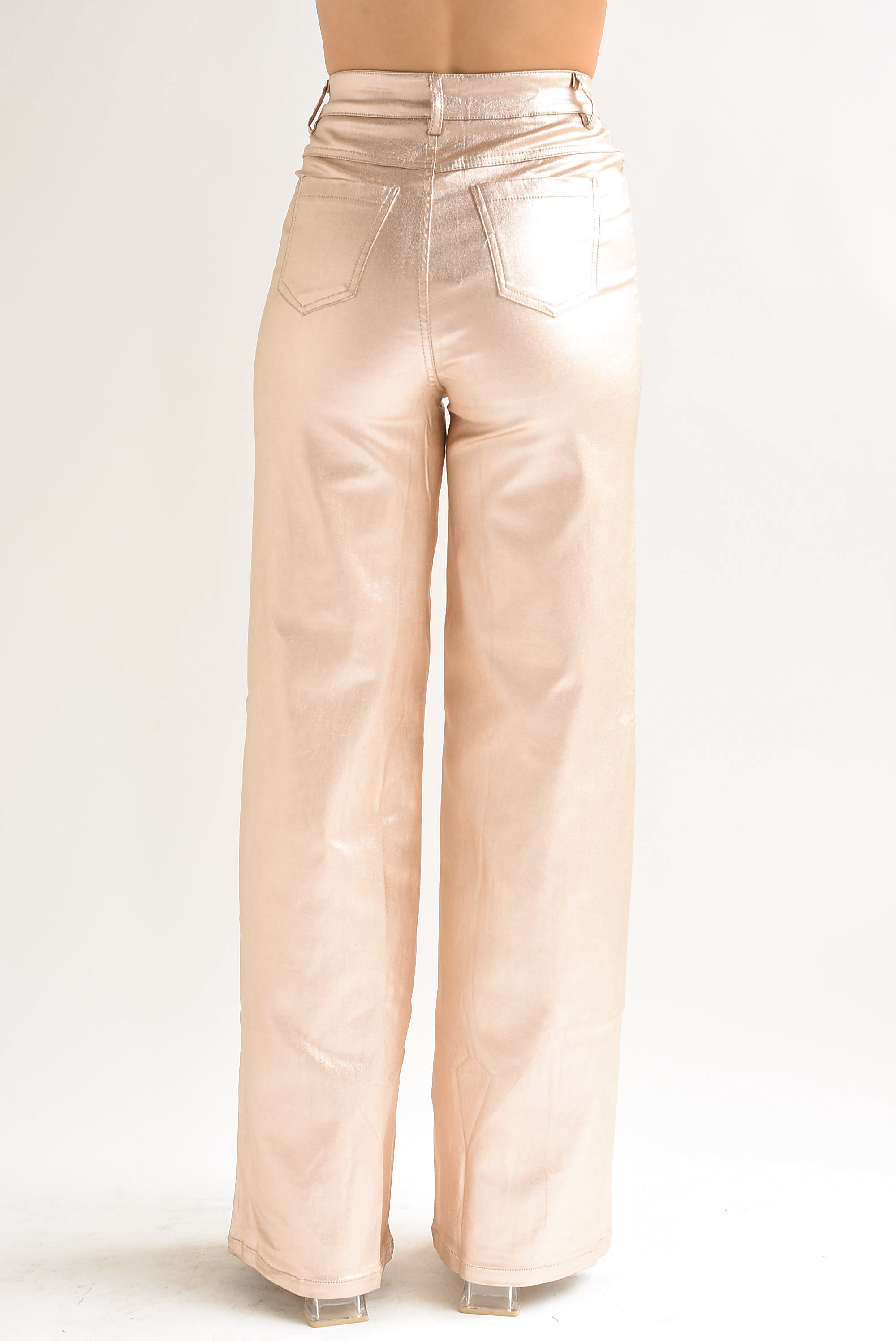 Pantalón metálico wide-leg Champagne