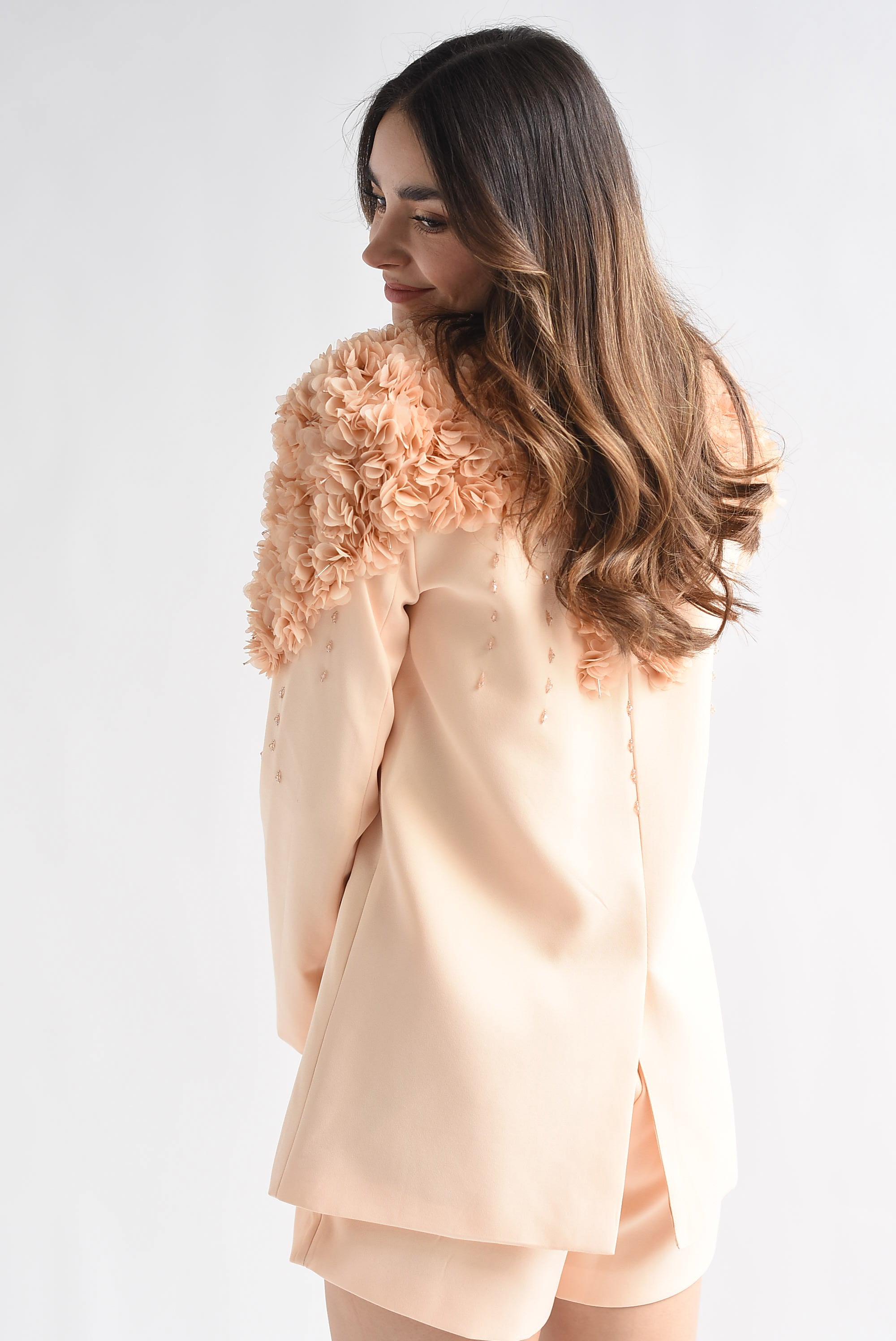 Set Short y Blazer flores 3D Peach