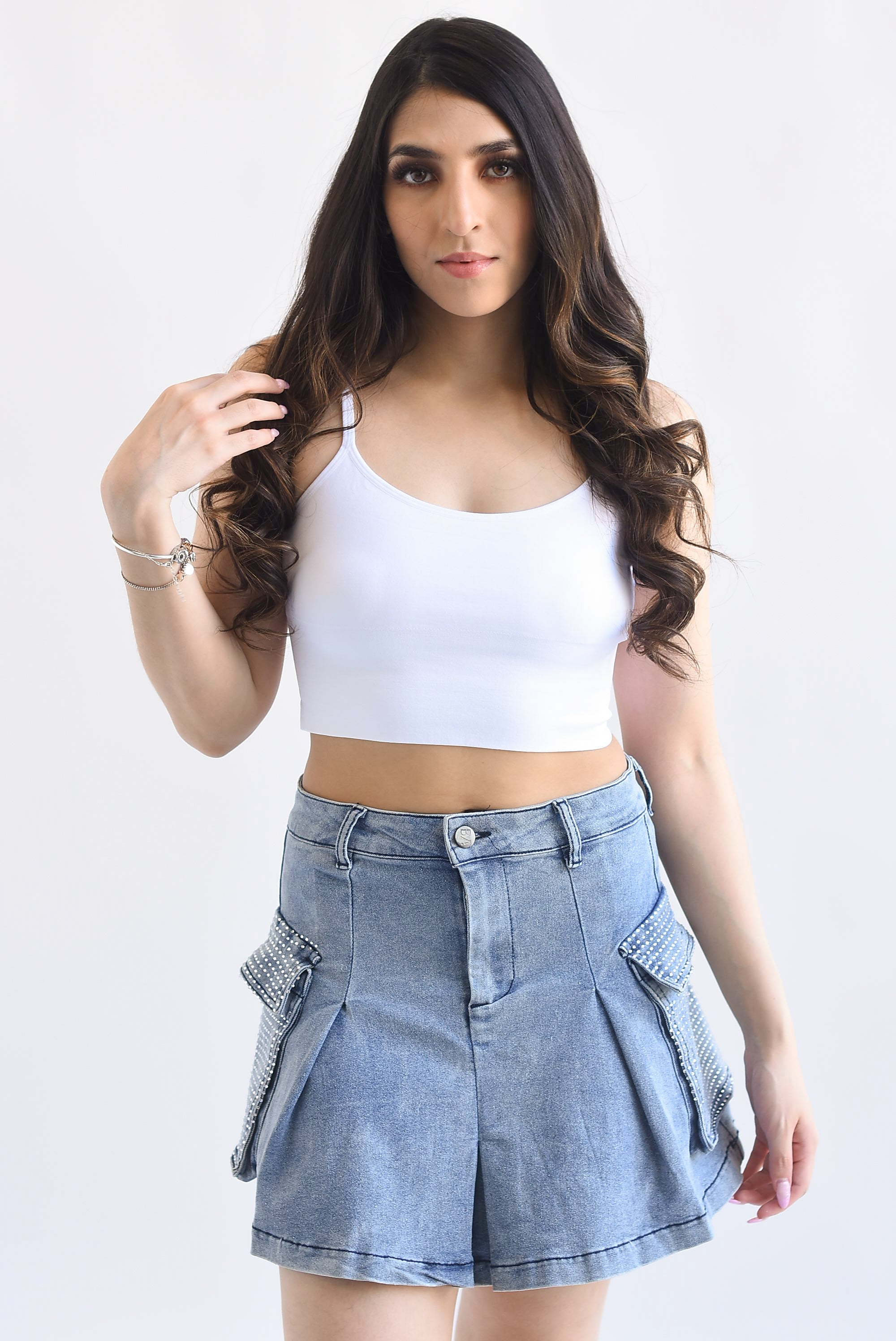 Falda corta cargo brillos Denim
