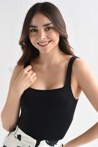 Fashion Styled Body tirante grueso cuello cuadrado tanga Negro
