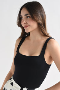 Fashion Styled Body tirante grueso cuello cuadrado tanga Negro