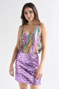 Fashion Styled Falda mini lentejuelas Morado