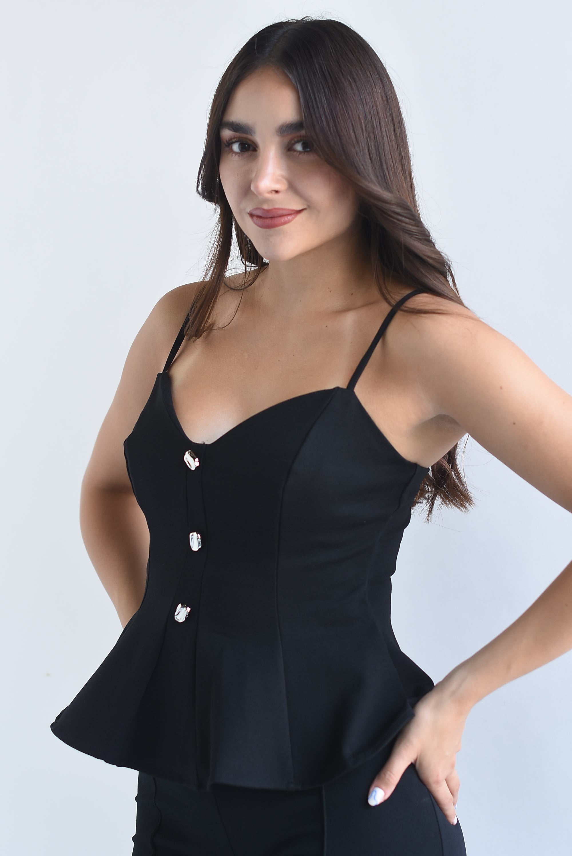 Blusa peplum tirantes botones