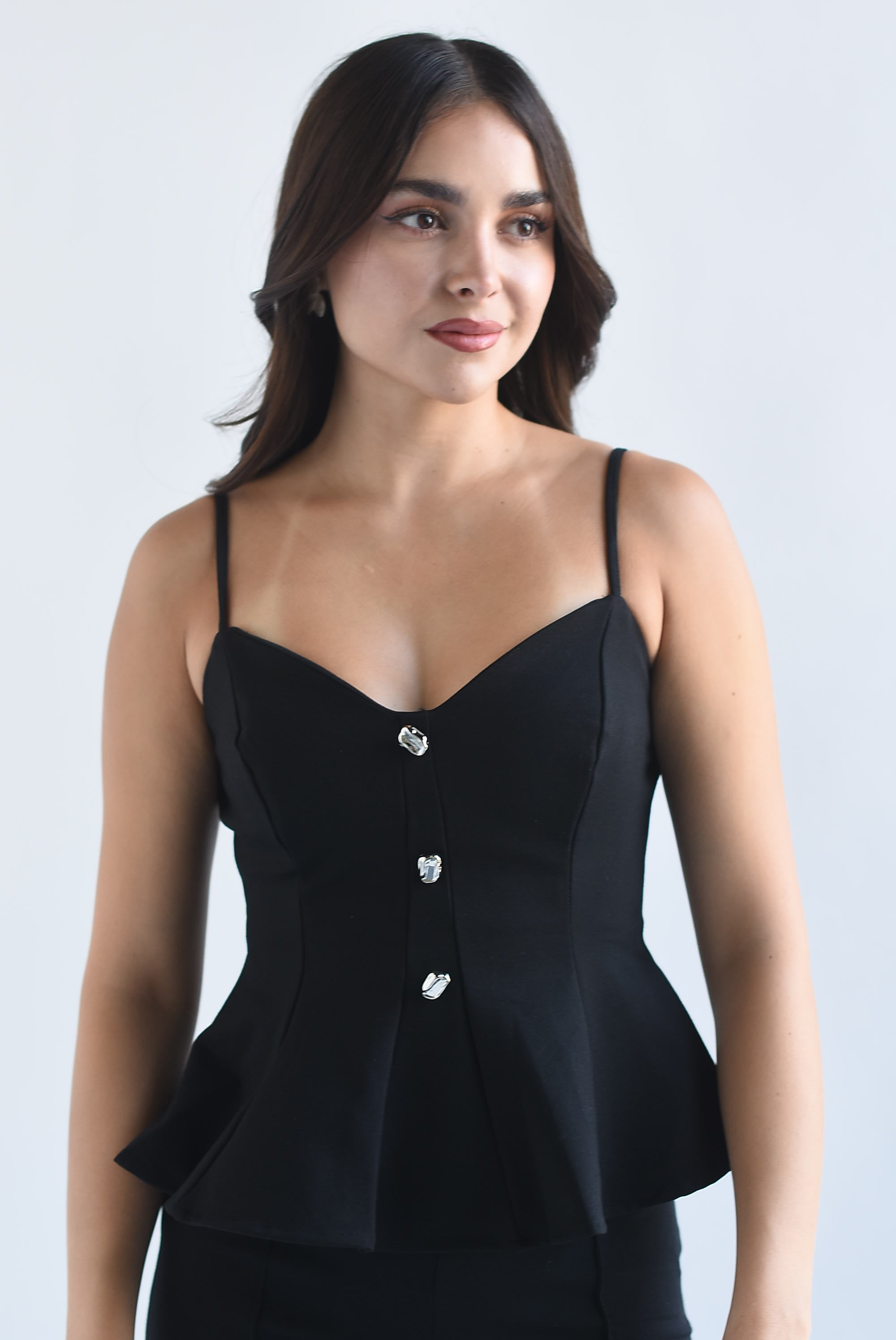 Blusa peplum tirantes botones