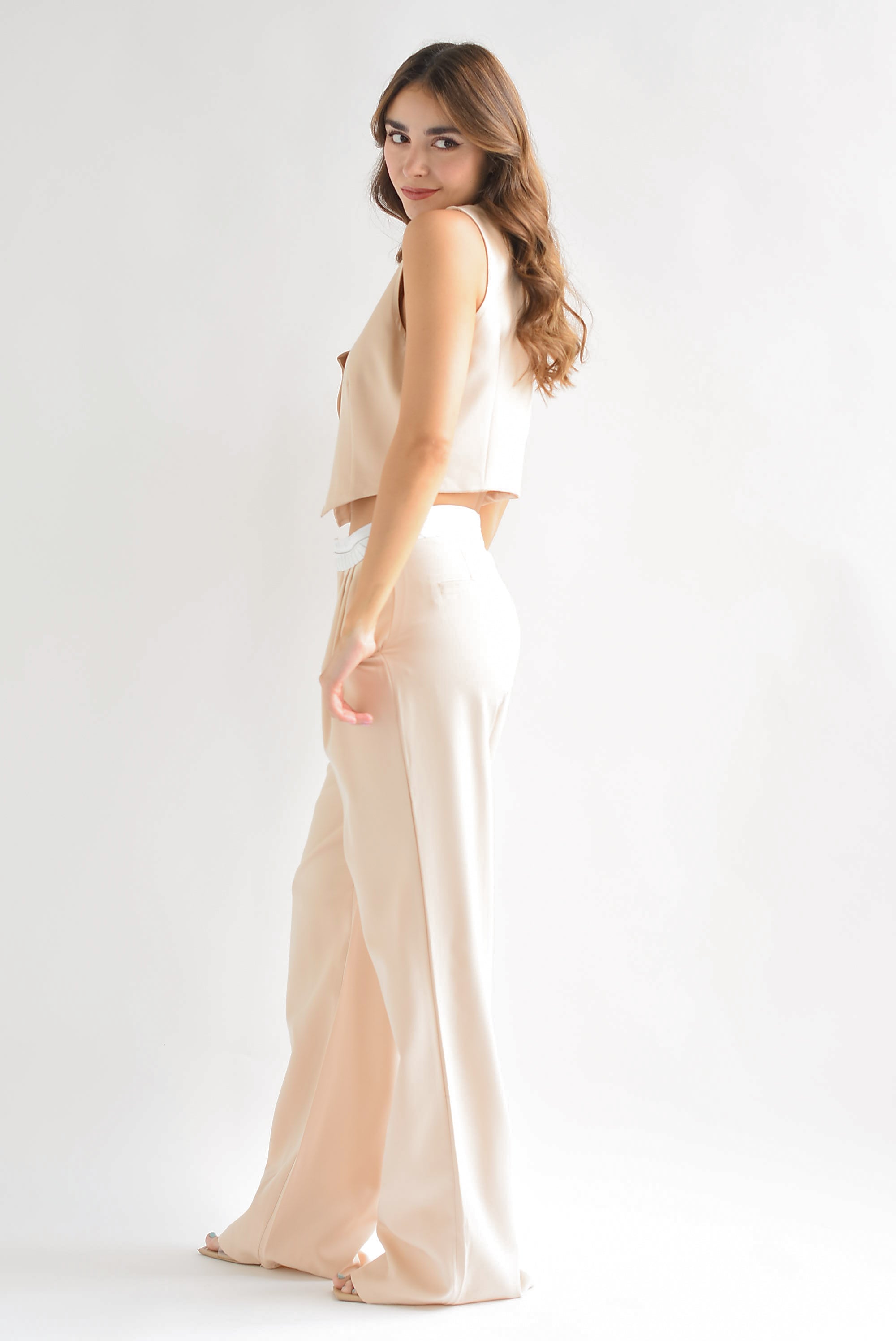 Set Pantalón pretina doblada y Chaleco Kaki