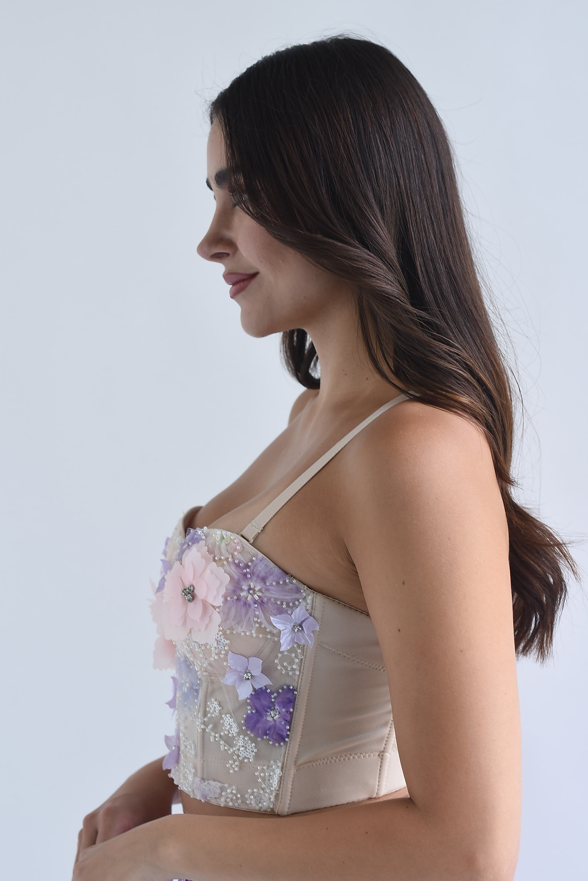 Top Bustier mesh flores bordadas
