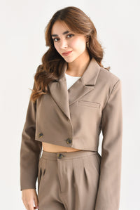 Fashion Styled Blazer crop botones cruzados Moka