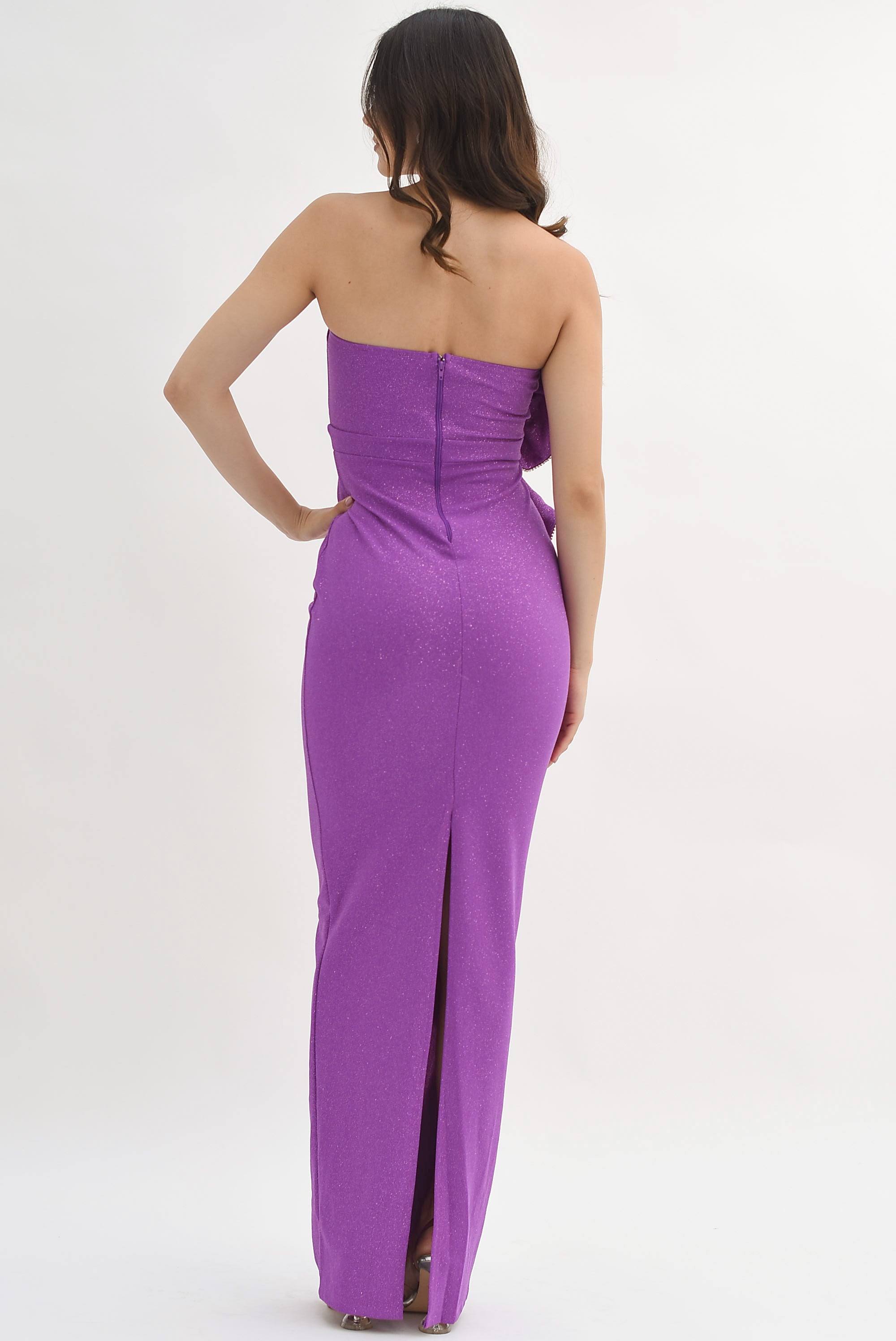 Vestido largo Flor 3D glitter Morado