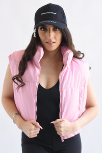 Fashion Styled Chaleco puffer crop Rosa Chicle