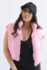 Fashion Styled Chaleco puffer crop Rosa Chicle