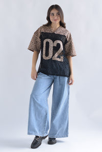 Fashion Styled Jersey encaje leopardo Negro