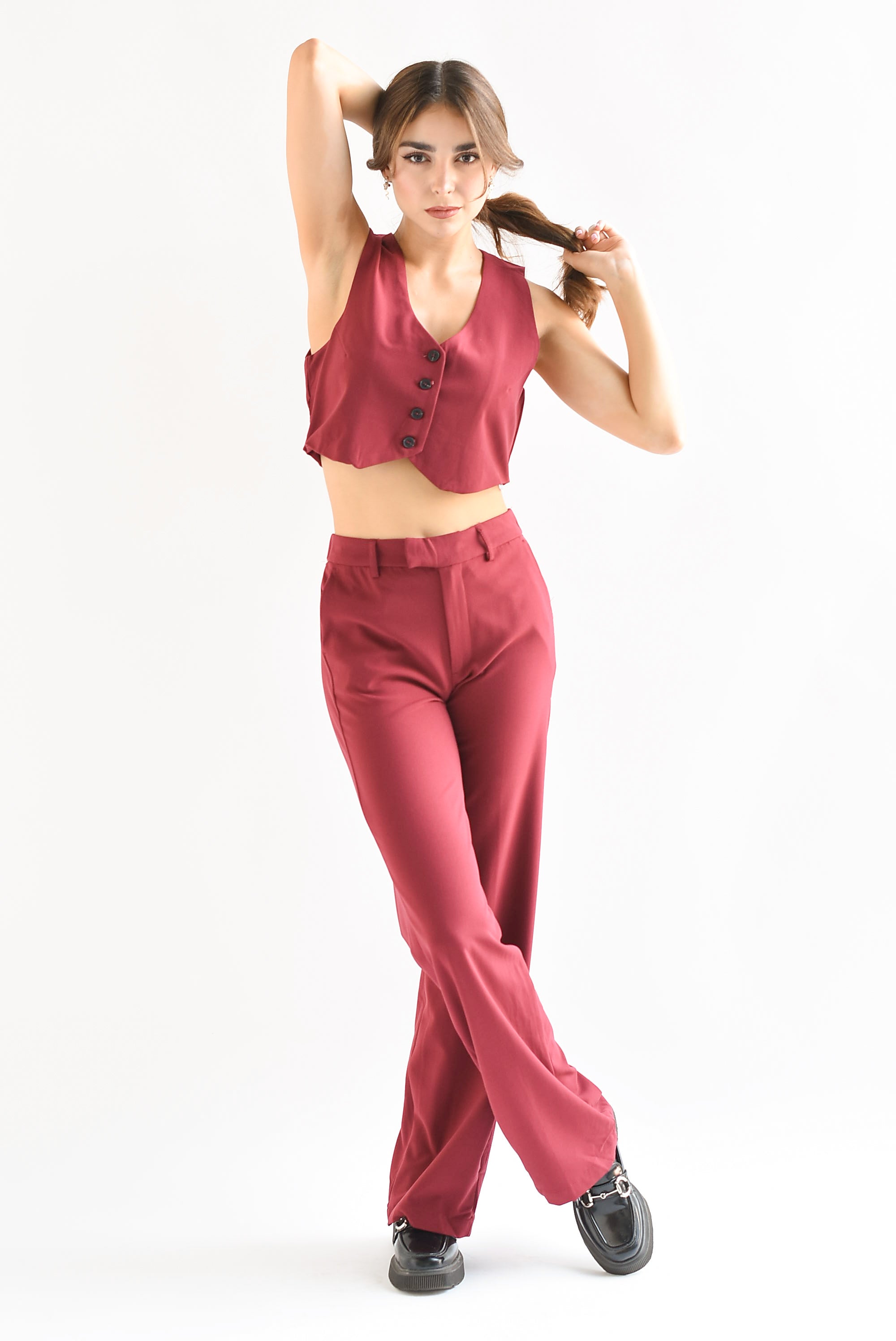 Pantalón pierna ancha Tinto