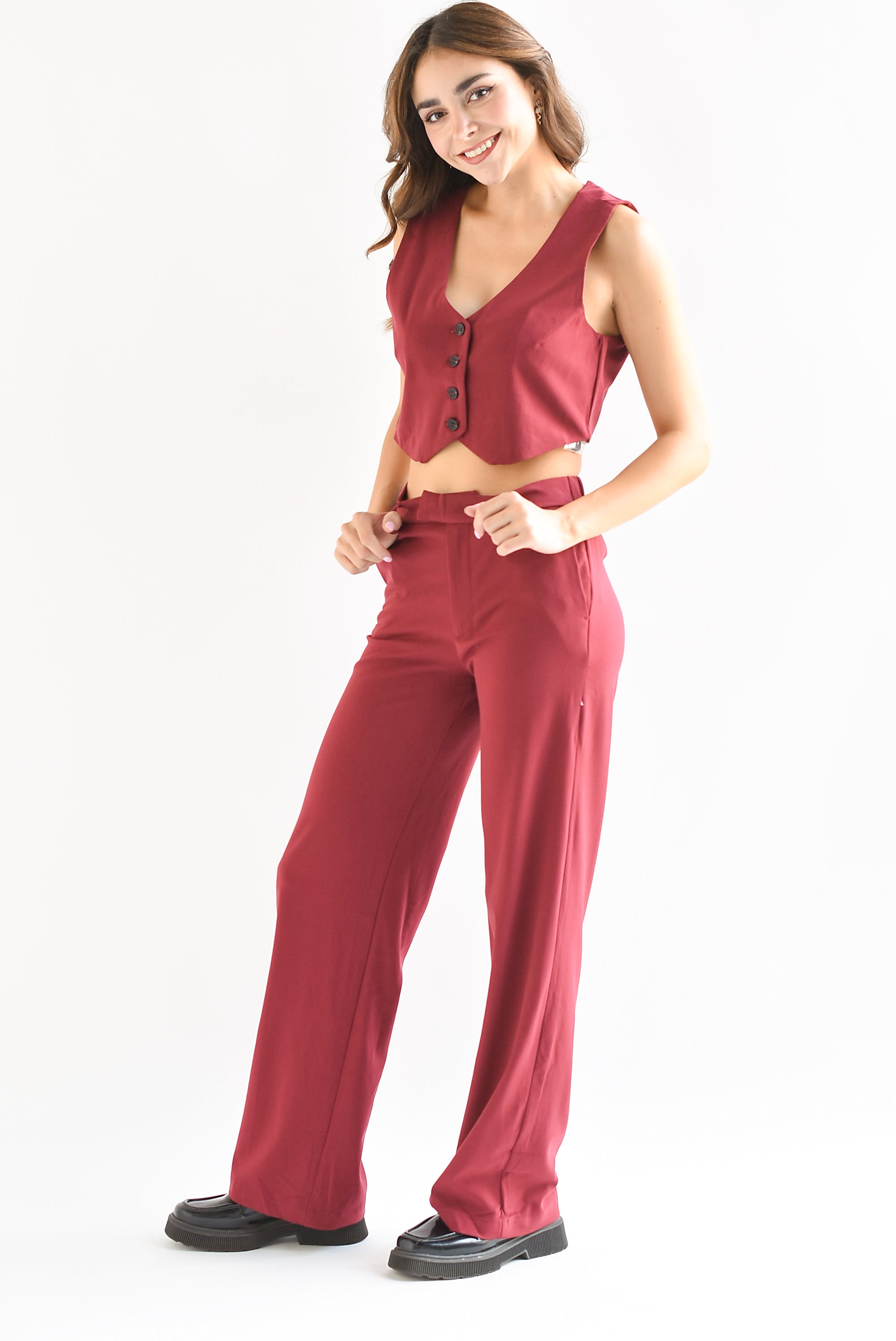 Pantalón pierna ancha Tinto