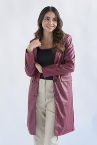 Fashion Styled Abrigo vinipiel bolsillos ojal Vino