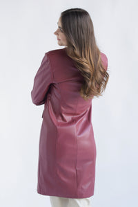 Fashion Styled Abrigo vinipiel bolsillos ojal Vino