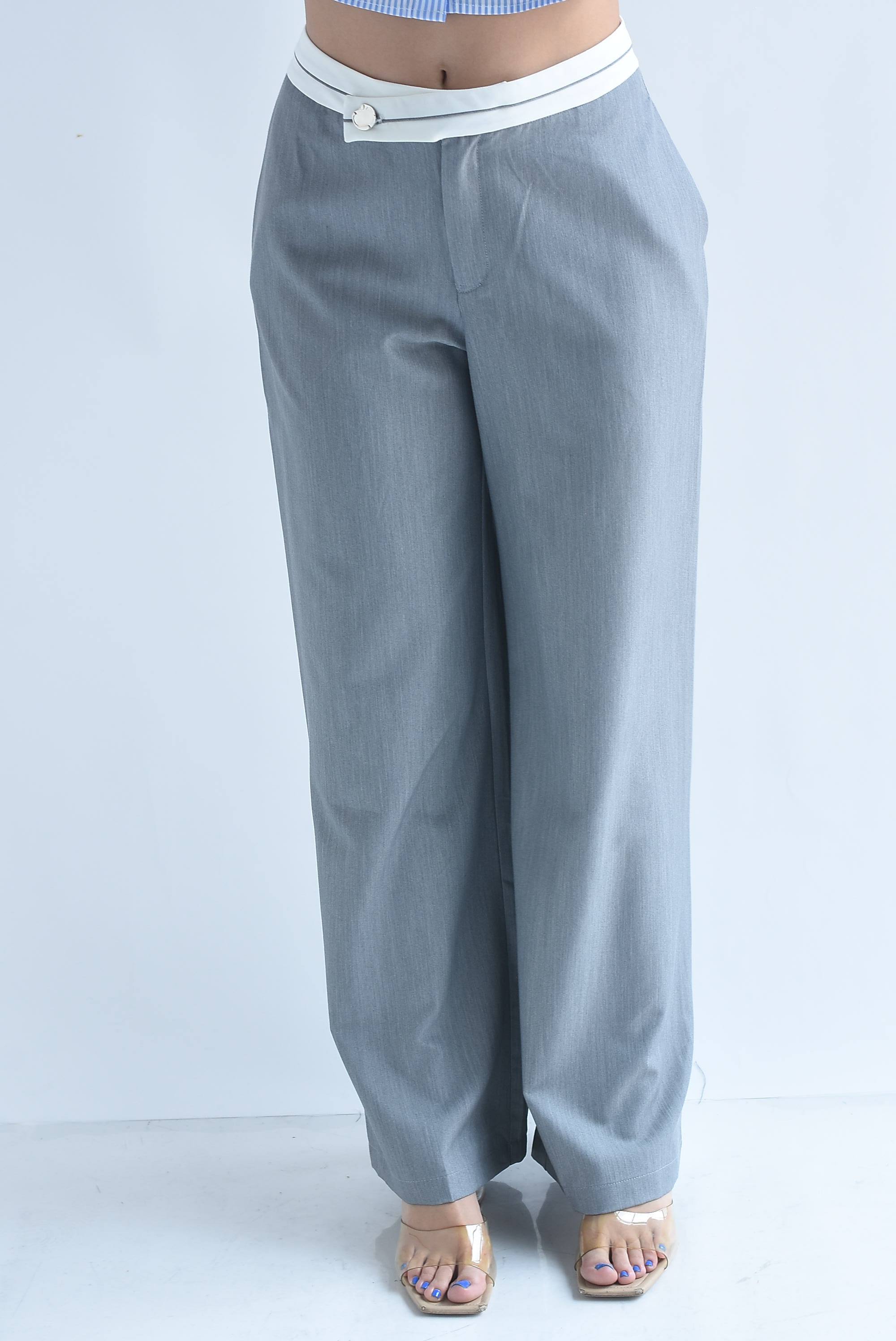 Pantalón de vestir wide pretina blanca