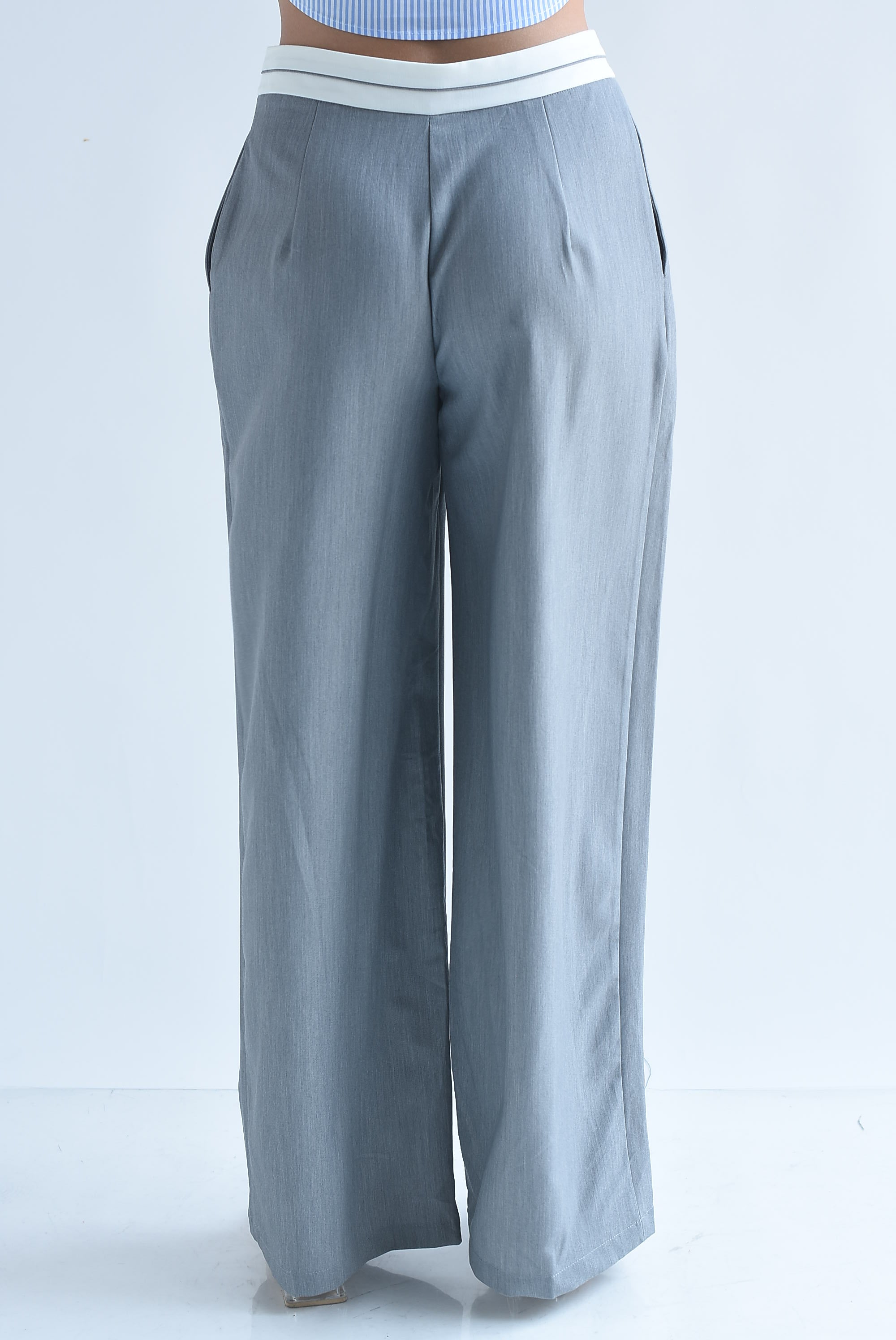 Pantalón de vestir wide pretina blanca