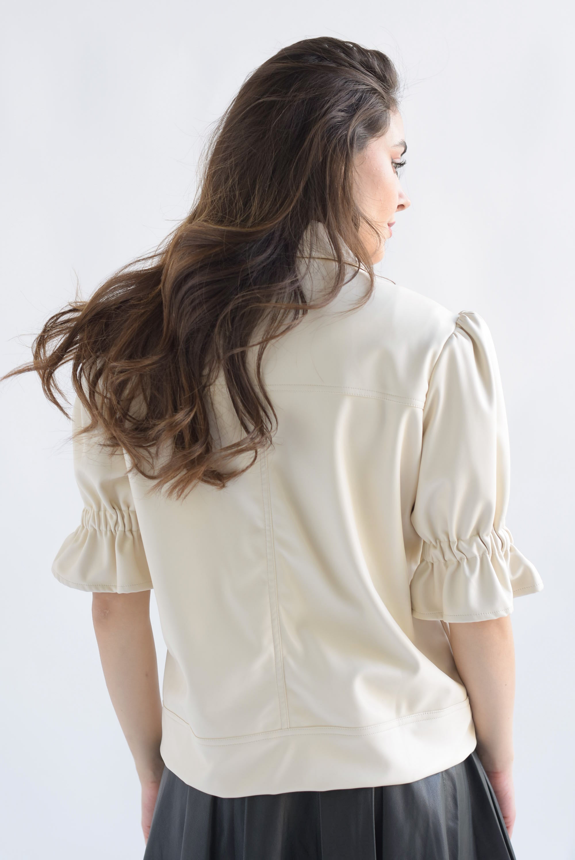 Chamarra vinipiel manga puffy 3/4 Ivory