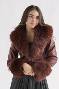 Fashion Styled Blazer crop vinipiel faux fur Marrón