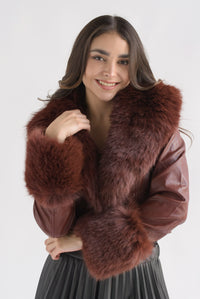Fashion Styled Blazer crop vinipiel faux fur Marrón