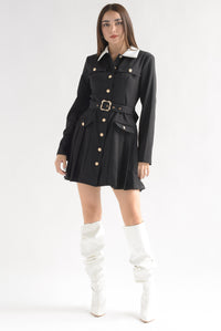 Fashion Styled Vestido marinero falda tablas Negro