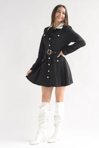 Fashion Styled Vestido marinero falda tablas Negro