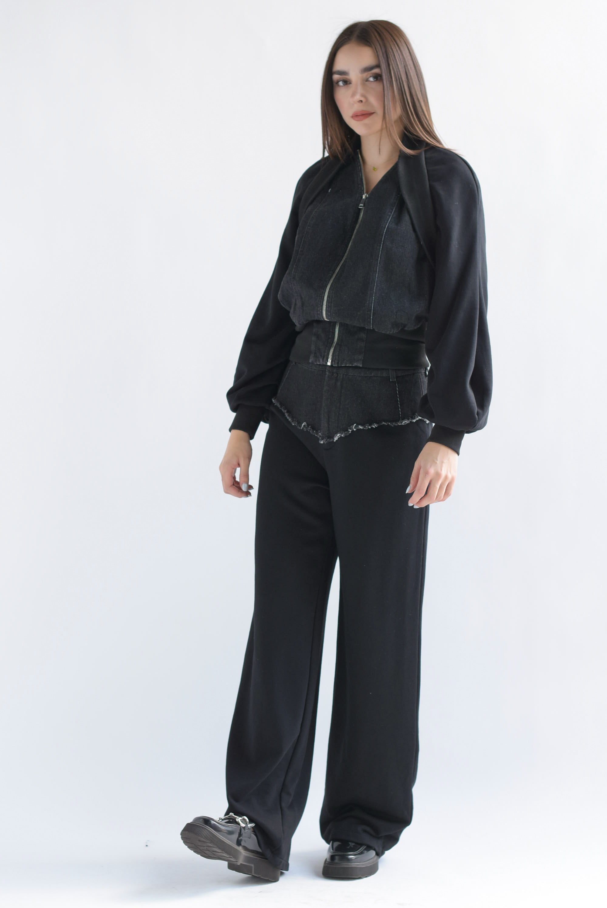 Set Pantalón y Chamarra con denim Negro