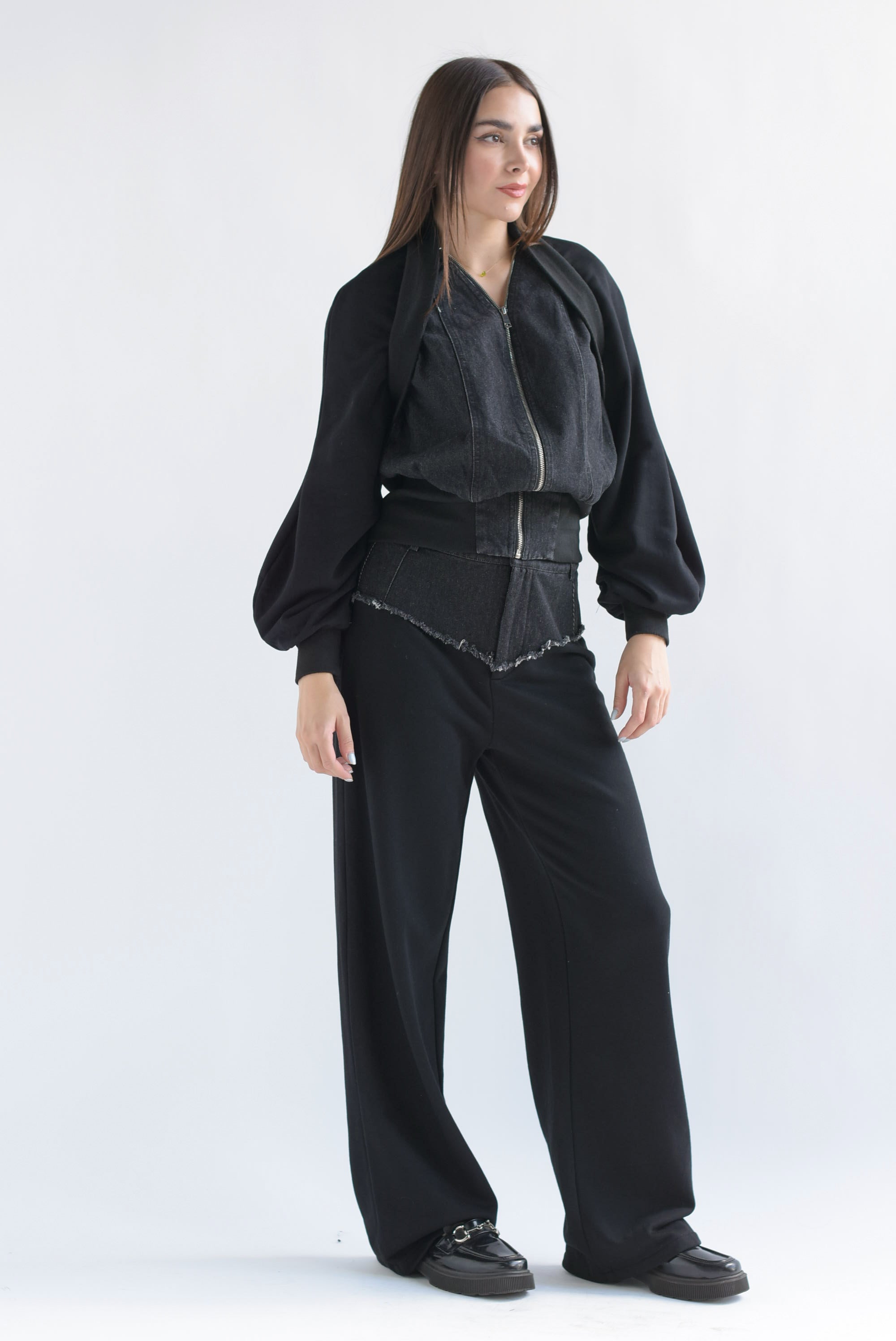 Set Pantalón y Chamarra con denim Negro