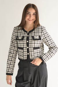 Fashion Styled Blazer tweed filos Blanco y Negro