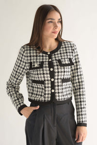 Fashion Styled Blazer tweed filos Blanco y Negro