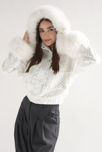 Fashion Styled Chamarra bomber tweed fur Blanco
