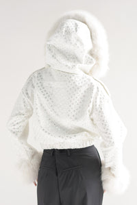 Fashion Styled Chamarra bomber tweed fur Blanco