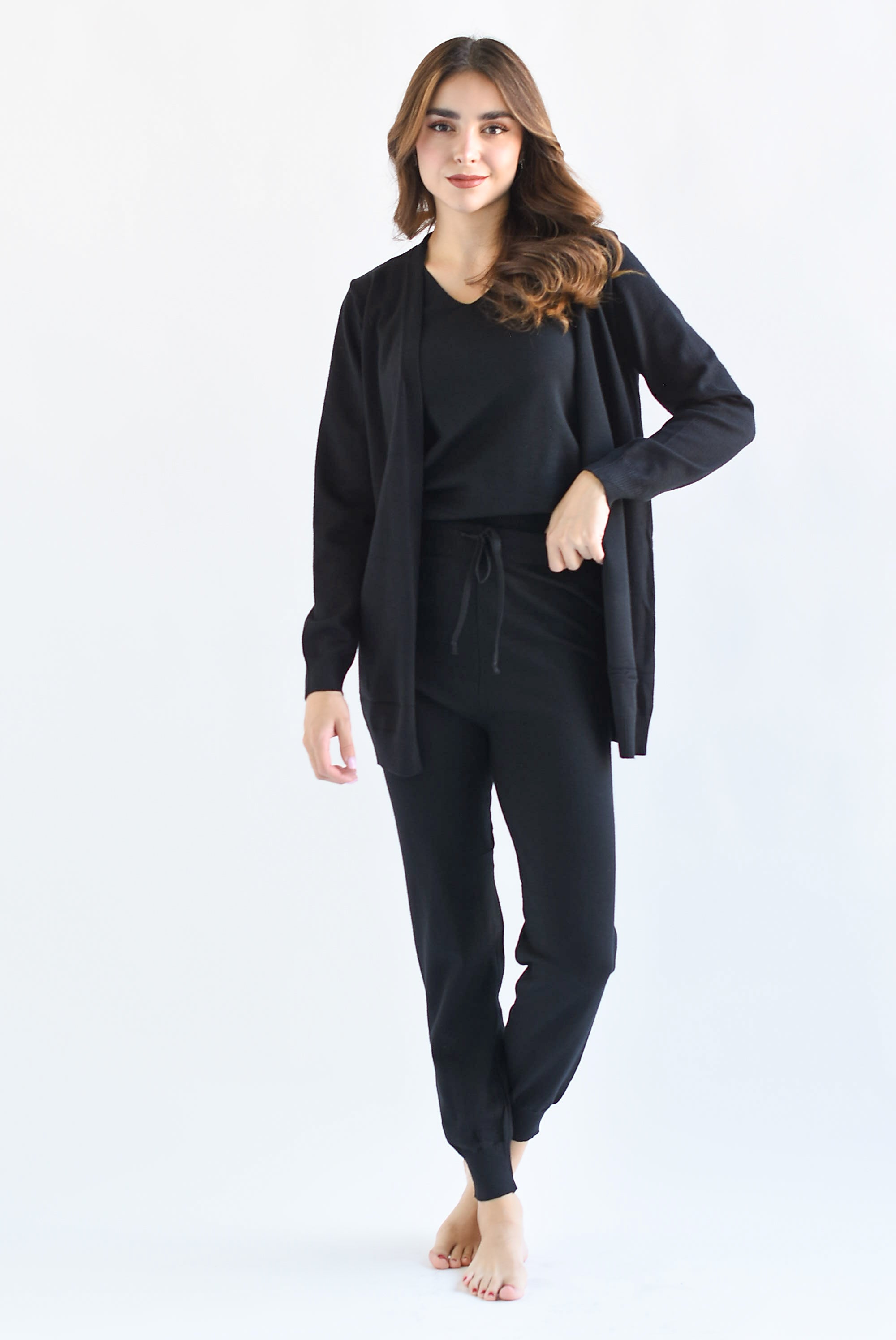 Set 3 piezas: Pantalón, Blusa y Cárdigan Negro