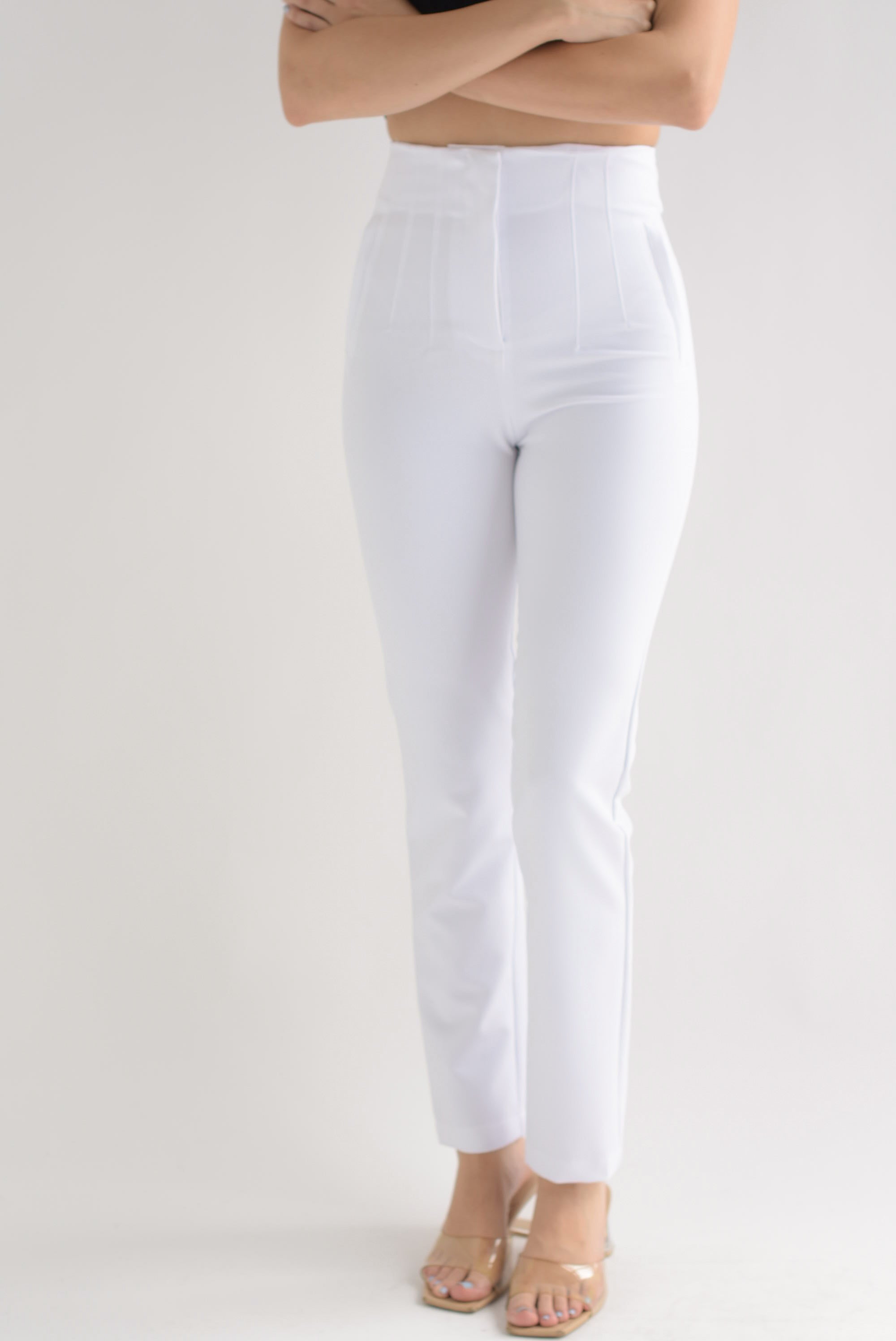 Pantalón recto pinzas Blanco