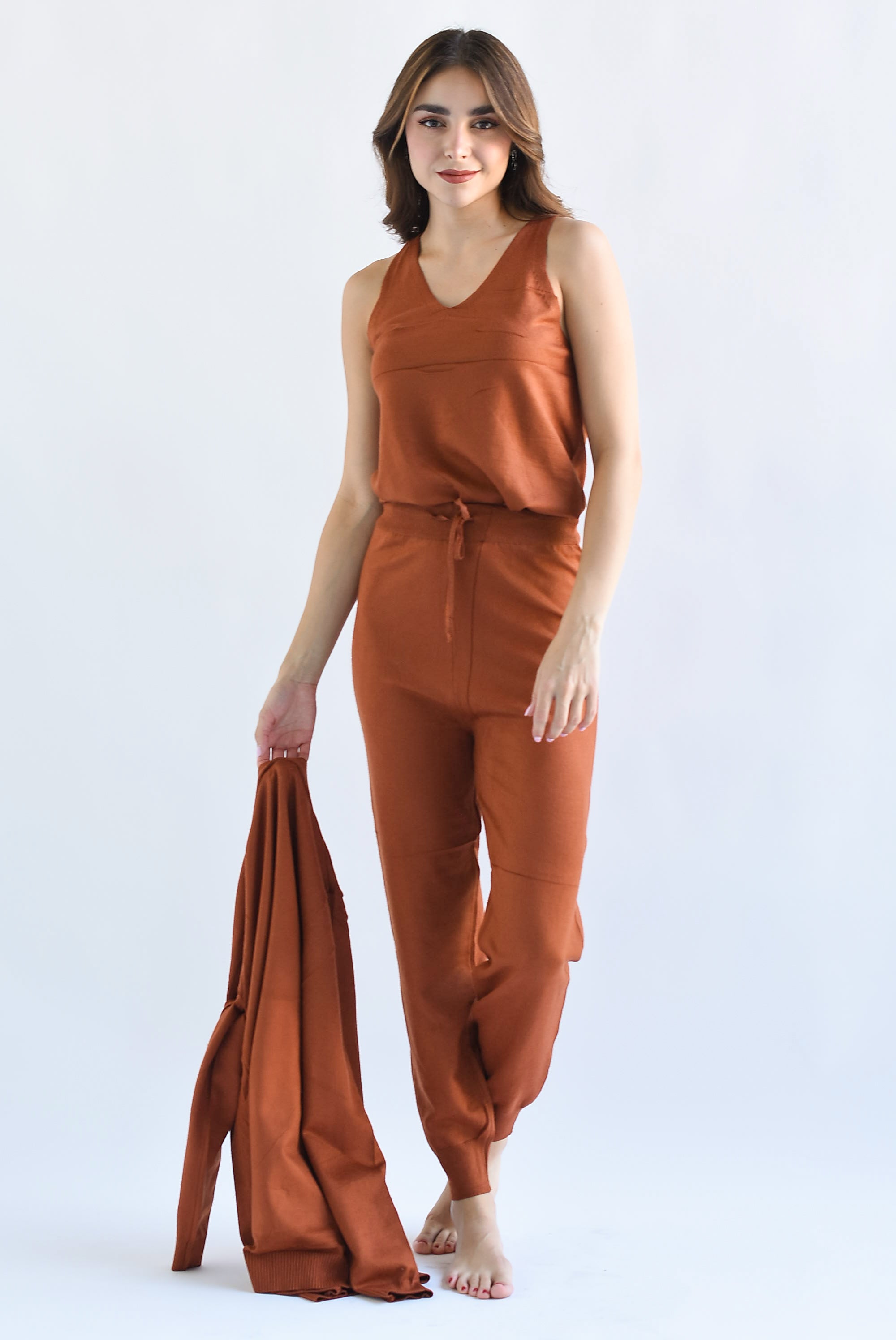 Set 3 piezas: Pantalón, Blusa y Cárdigan Camel