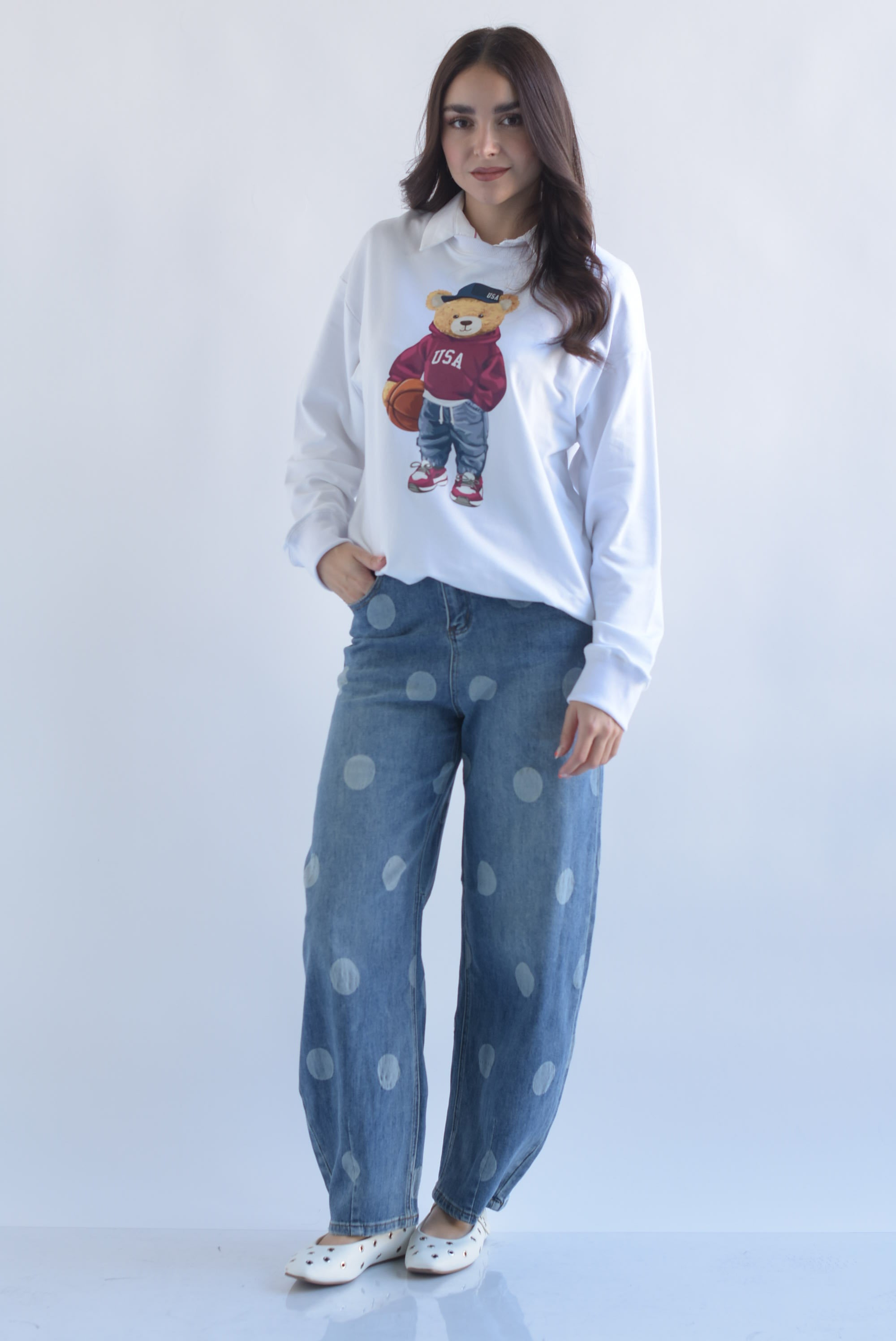 Jeans barrel polka dots chunky