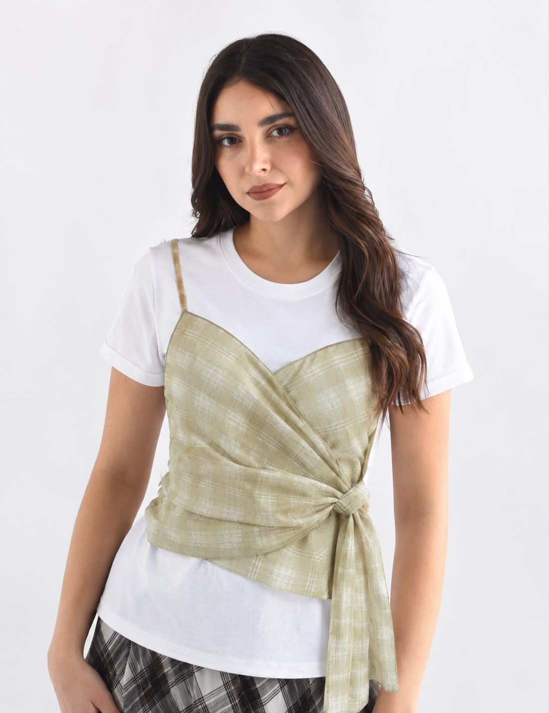 T-Shirt top cuadros en sobreposición