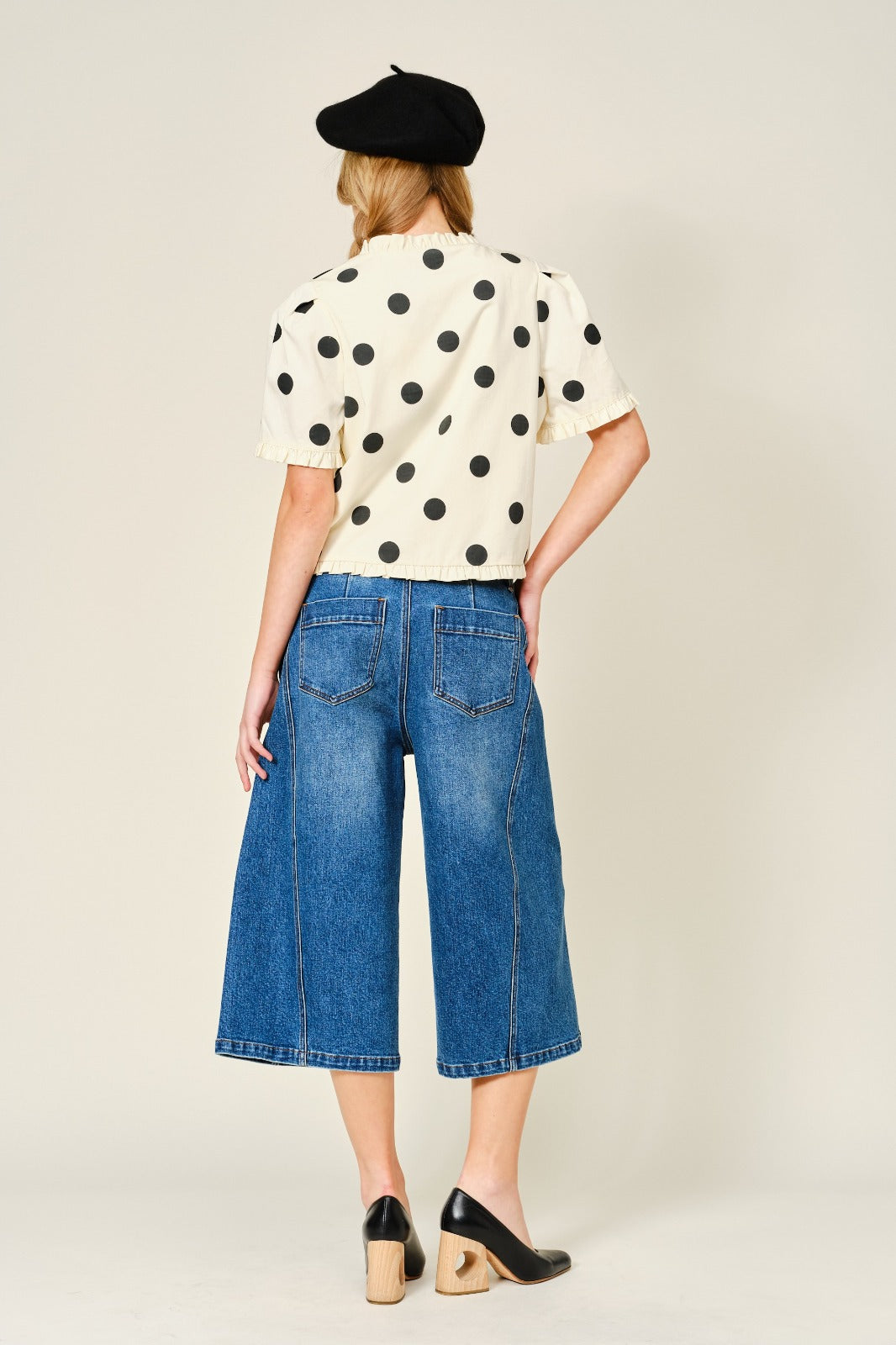 Bermuda Denim culotte costuras