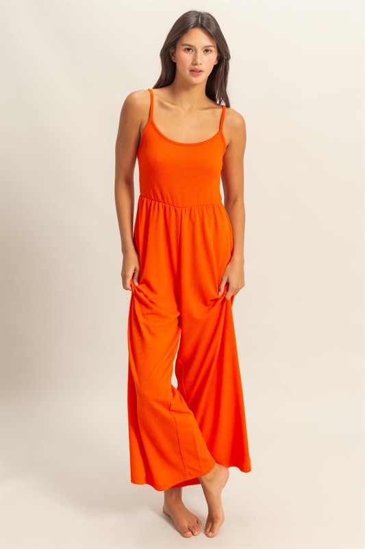 Jumpsuit pierna ancha tirantes Naranja