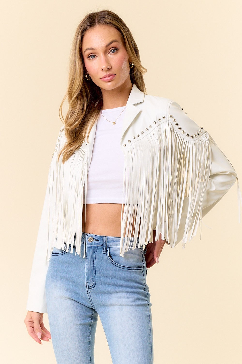 Chamarra flecos vinipiel Blanco